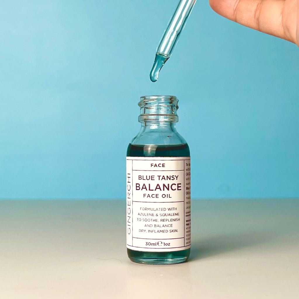 Blue Tansy Face Oil serum bottle with dropper