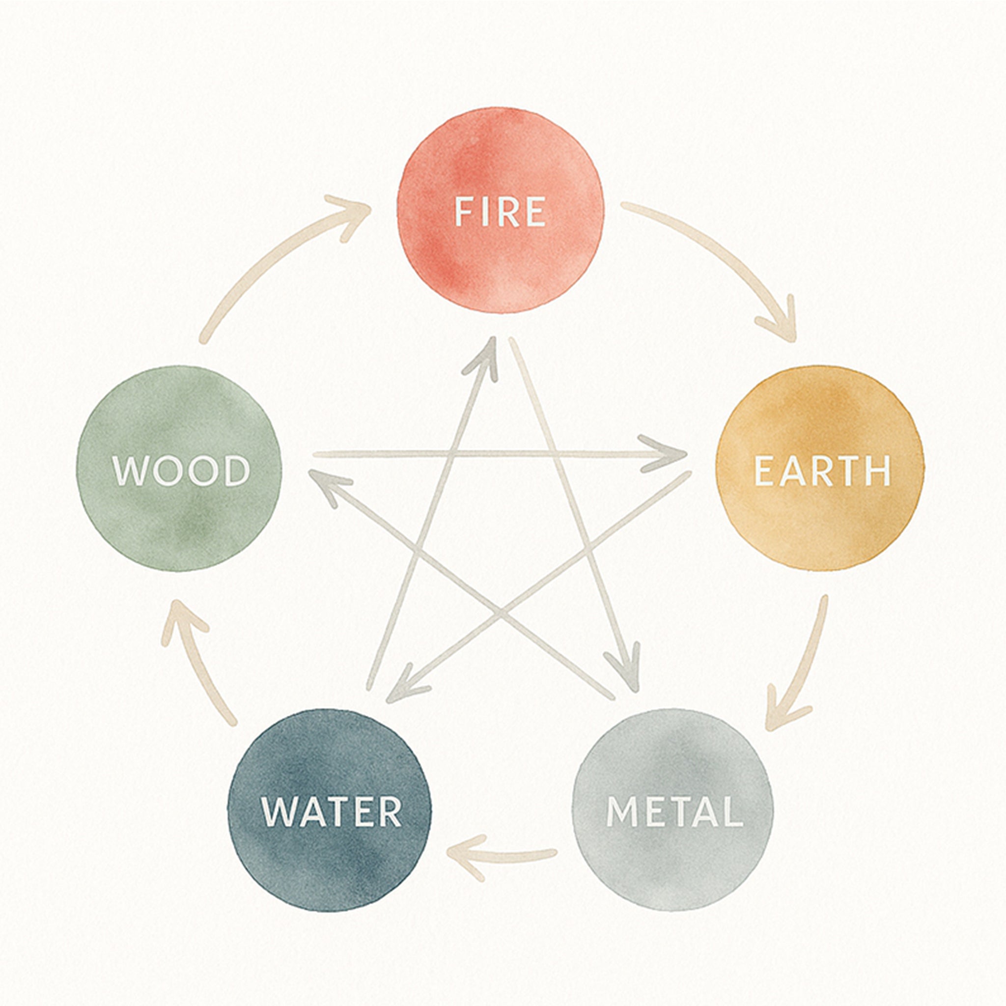 Five Element circle in watercolor style