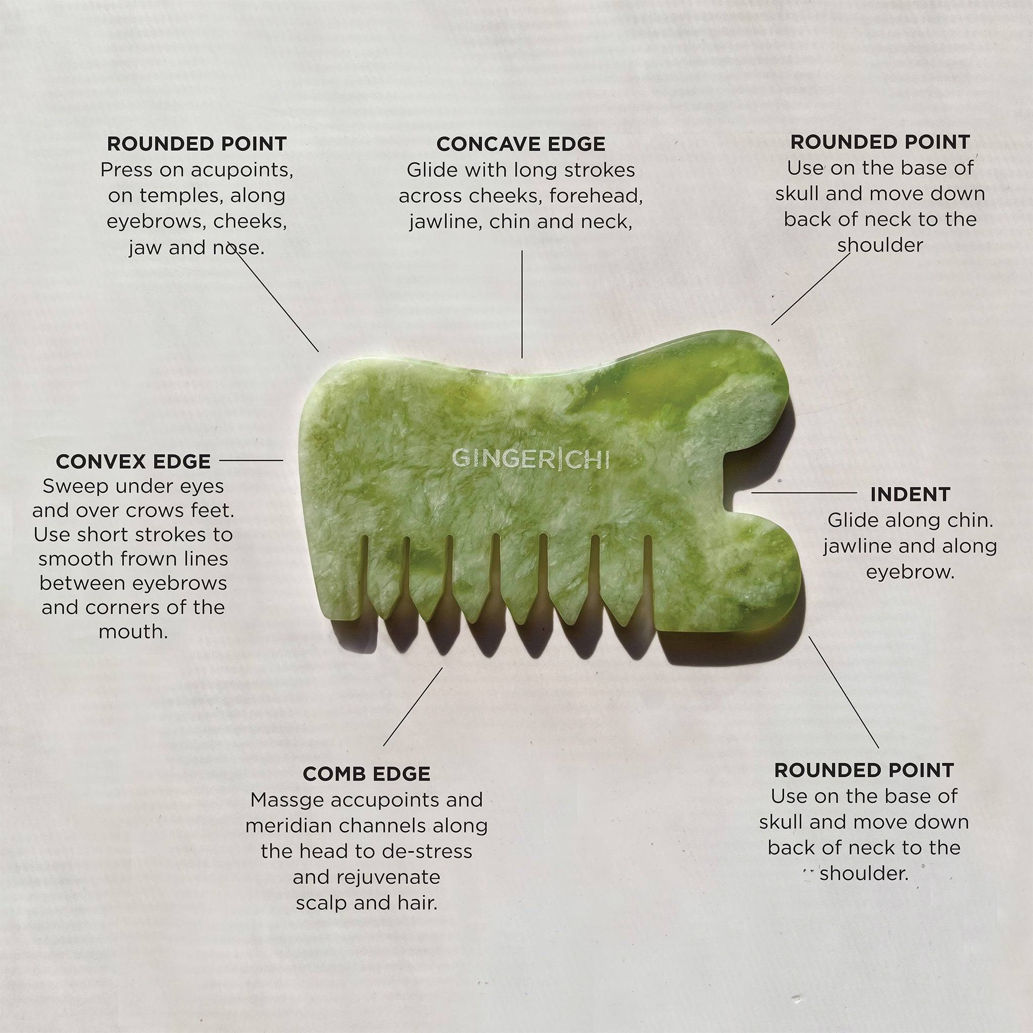 Jade Gua Sha face and comb tool for skin care