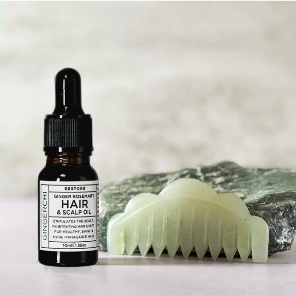 Jade Comb Scalp Massage Tool + Ginger Rosemary Hair & Scalp Oil
